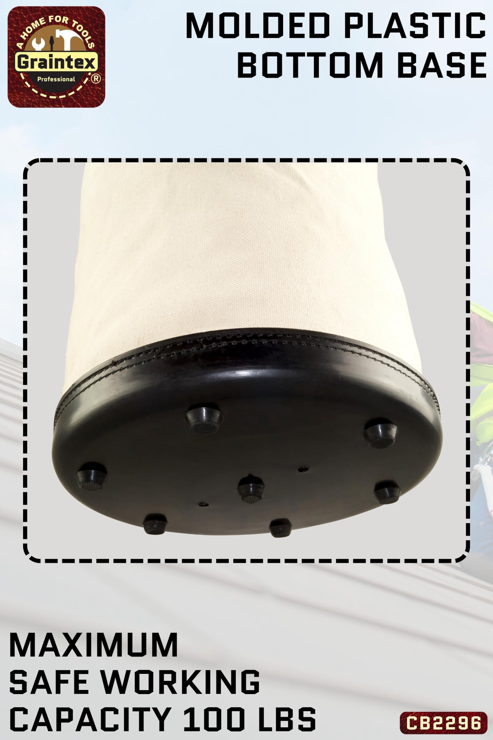 Graintex CB2296 Utility Canvas Bucket Plastic Bottom 15